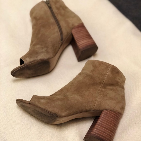 Nine West Shoes - Nine West Faux Suede Tan Peep Toe Ankle Booties